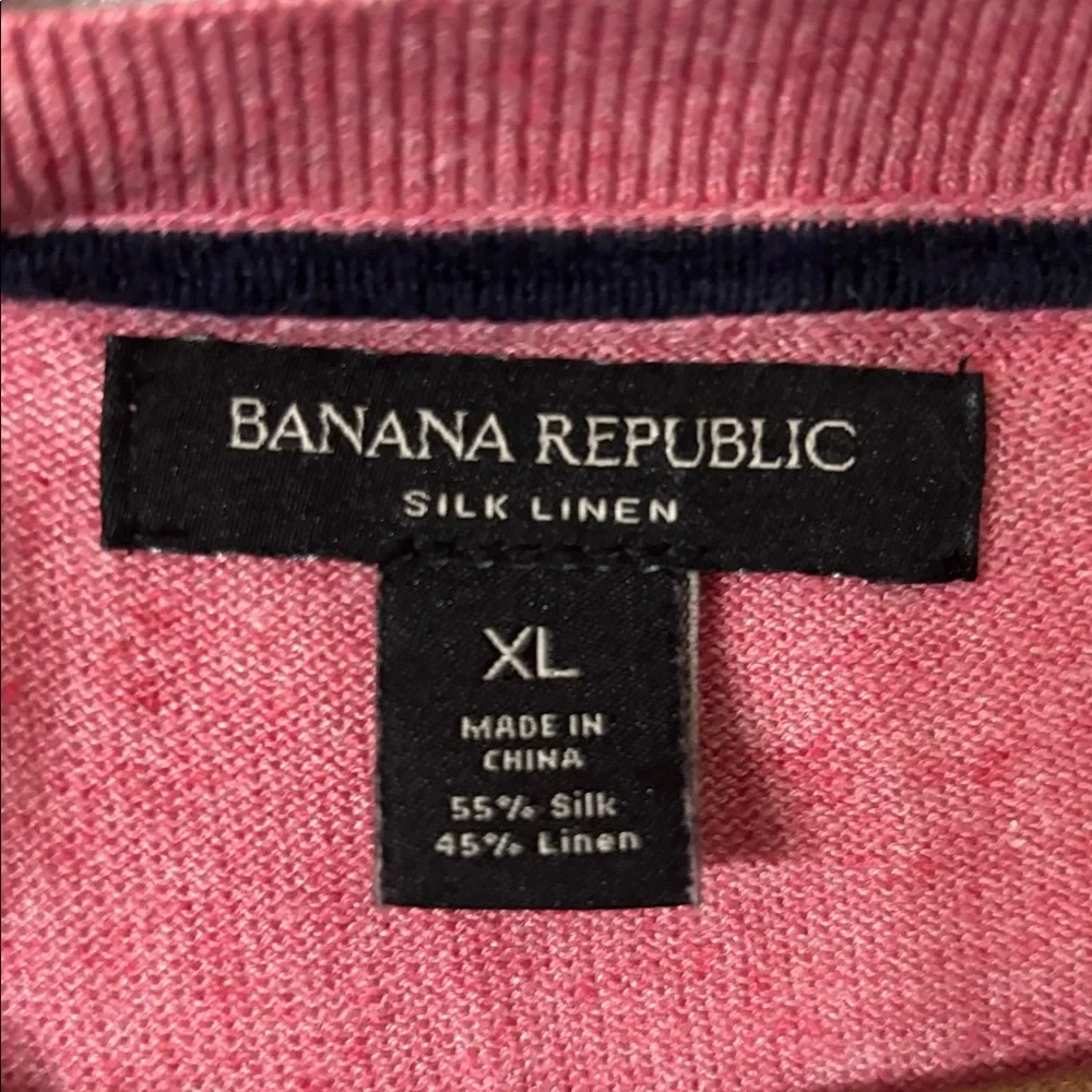 Banana Republic Pink Red Silk Linen Sweater V-Neck Classic Office Size Mens XL